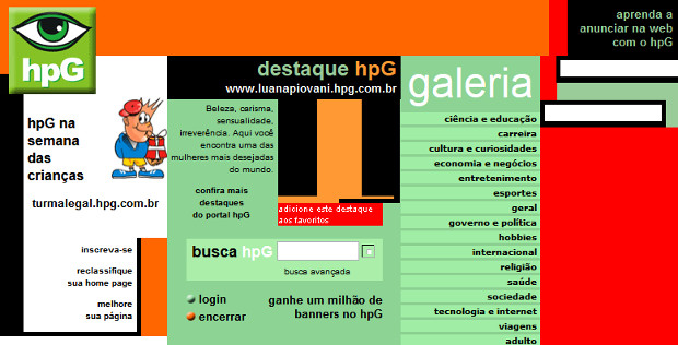 Portal hpG oferecia um ambiente fácil para criação de páginas em HTML (Foto: Reprodução / WebArchive)